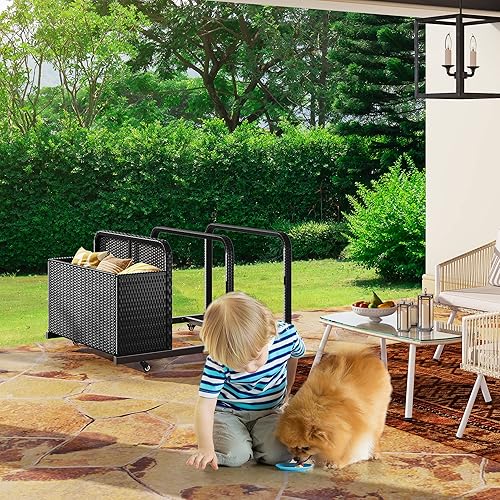 Miniatura 4 de YITAHOME Caja de almacenamiento de mimbre para exteriores una caja de ratán de polietileno y dos compartimentos largos de soporte organizador de