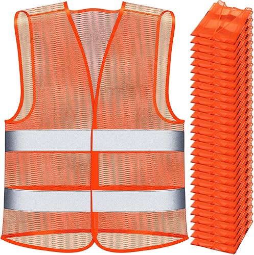 Unittype Paquete de 30 chalecos de alta visibilidad, chaleco de seguridad reflectante, chaleco de malla Hi Vis, tamaño ajustable para hombres y
