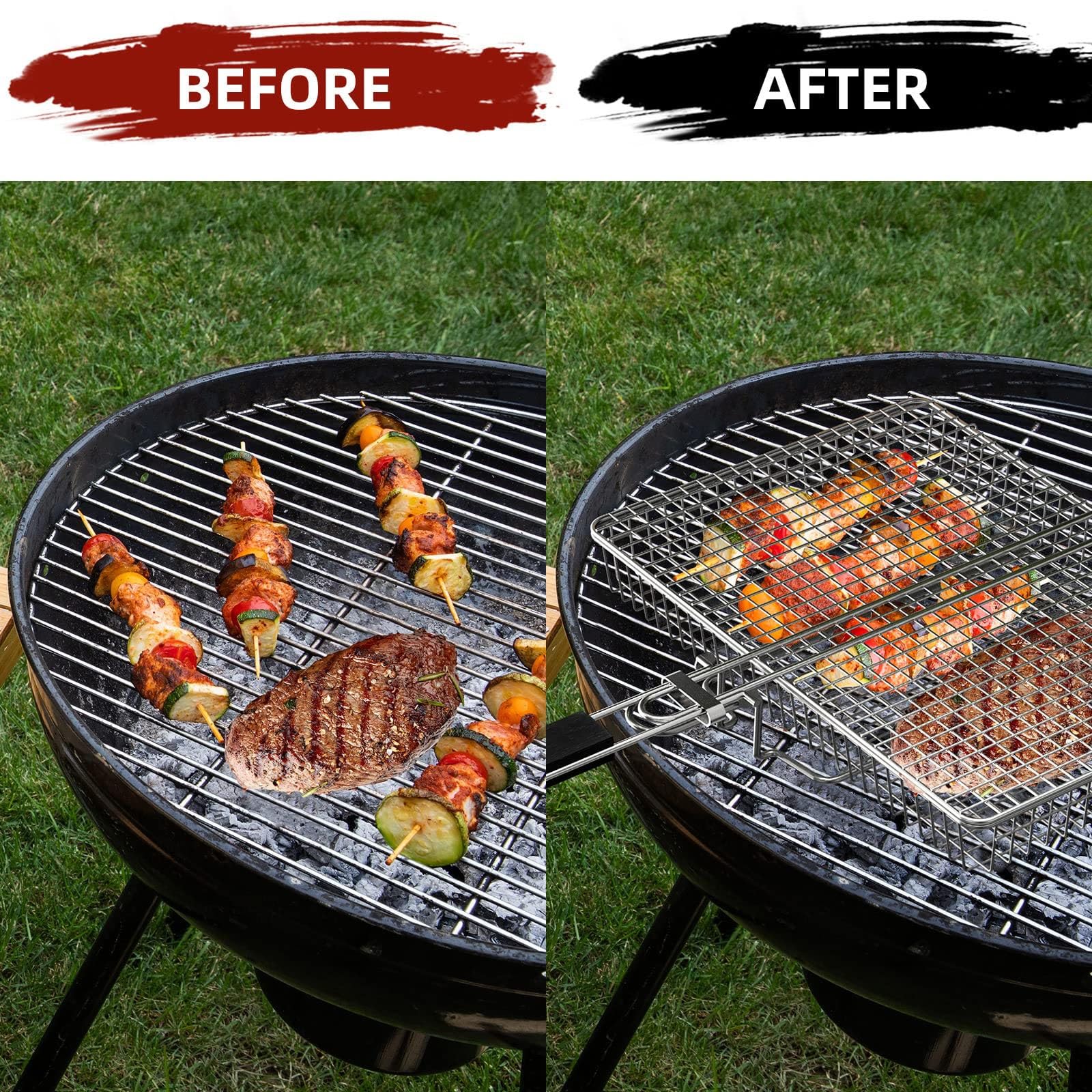 Griglia per campeggio all'aperto, griglia pieghevole per barbecue, griglia per carne, bistecca, gamberetti, verdure, migliora l'esperienza di cottura