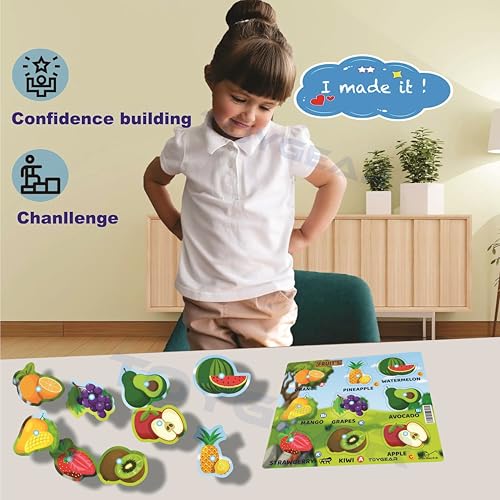 Image of Toygear Wooden Fruit Puzzle for Kids Learning Toys for Brain Training /jorky Cutting Puzzle for Home /School /Non-Toxic /Education Memory Games for Baby Boy and Girl 2+Years Old