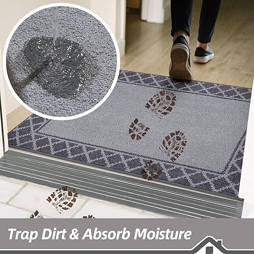 Miniatura 2 de BEQHAUSE Tapete para puerta atrapador de suciedad, antideslizante, absorbente, de bienvenida, de bajo perfil, lavable, para patas fangosas, entrada,