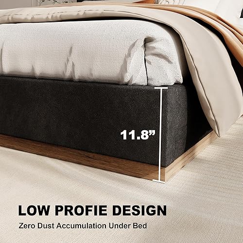Miniatura 5 de Base de cama Queen con cabecero, plataforma tapizada de terciopelo con base de madera cerrada, estructura de metal y soporte de listones de madera,