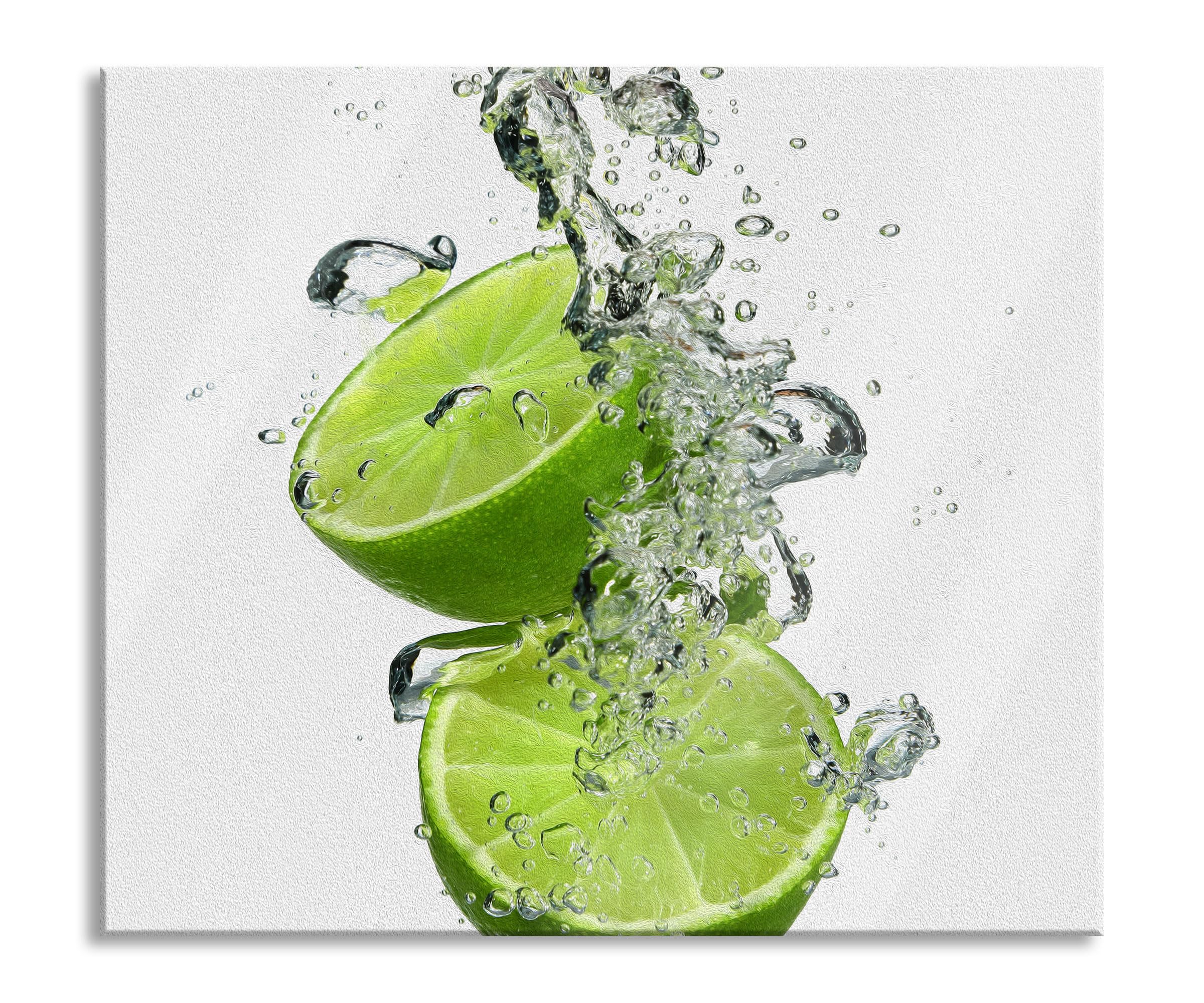 Leckere grüne Limetten im Wasser Herdabdeckplatte & Spritzschutz aus Echtglas | Für Herd-Kochfelder | 60x52 cm