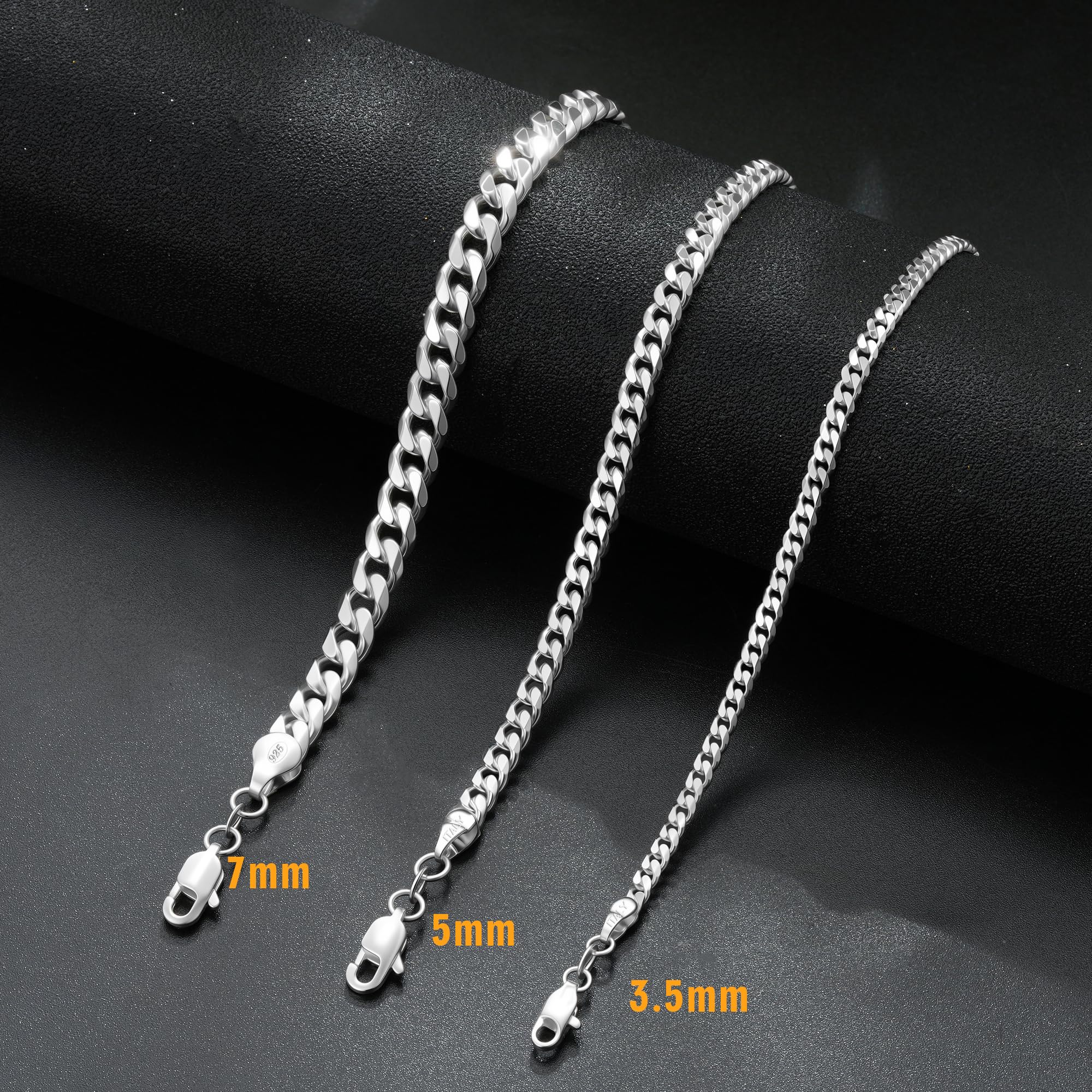 7mm Breit KubanischeKette Silberkette Herren | Panzerkette Herren 925 Sterling Silber Over Chain Jewelry Schmuck Geschenke für Männer Papa Freund Längen 46/51/56/61/66CM