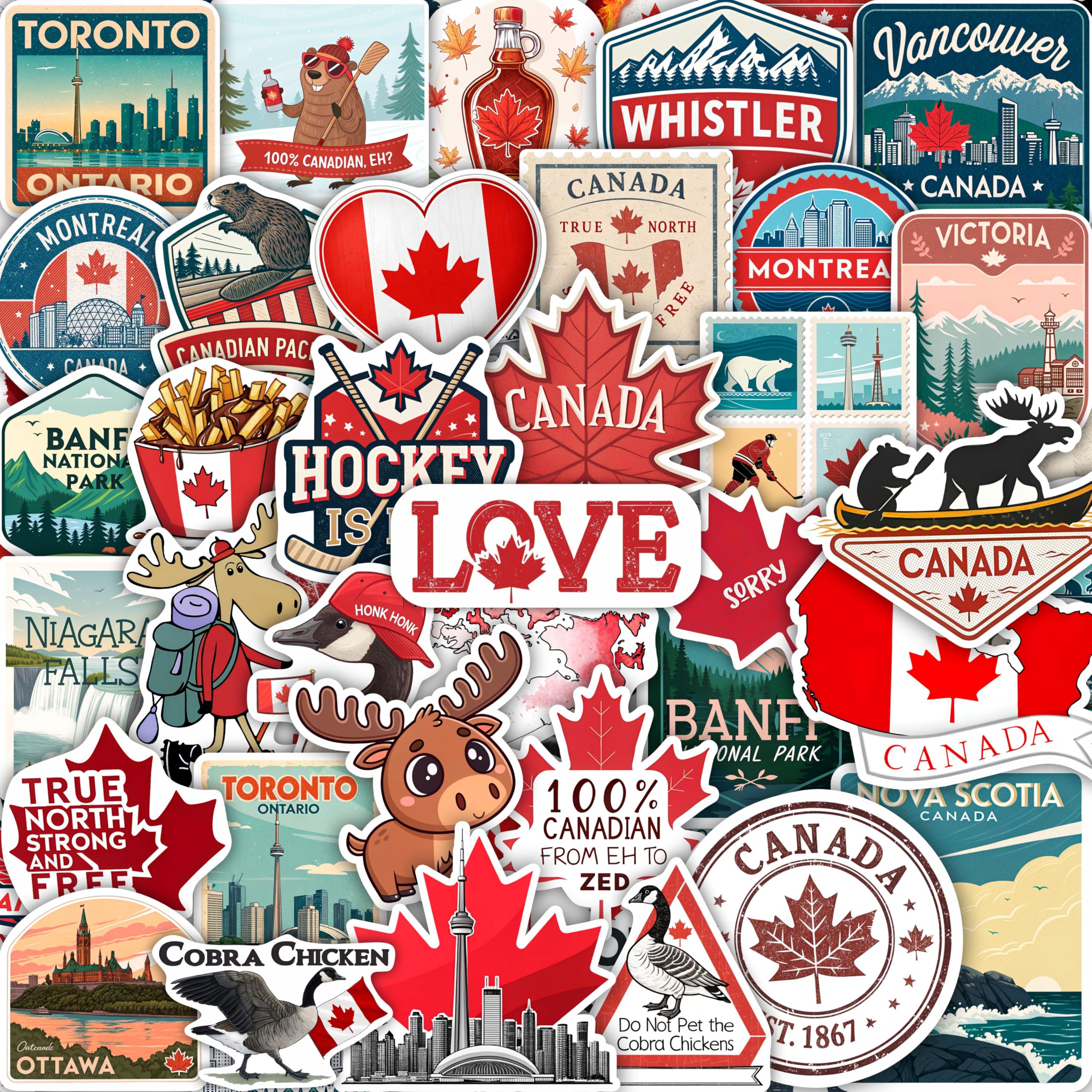 100Pcs Canada Stickers for Luggage, for Water Bottle, Canadian Stickers - Canada Party Supplies - Canadian Gifts - Gift for Women & Men