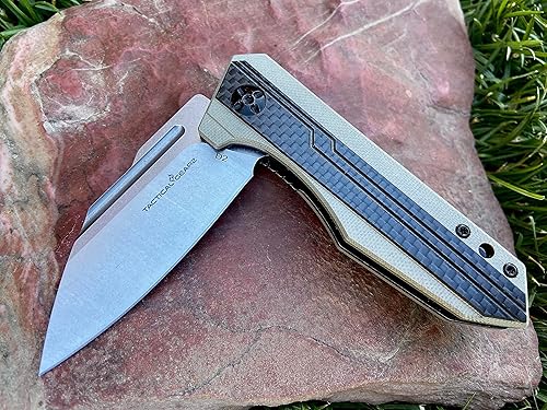 Miniatura 5 de TACTICAL GEARZ Navaja de bolsillo para EDC! Mango de fibra de carbono, hoja de acero D2! Incluye funda (Iris)