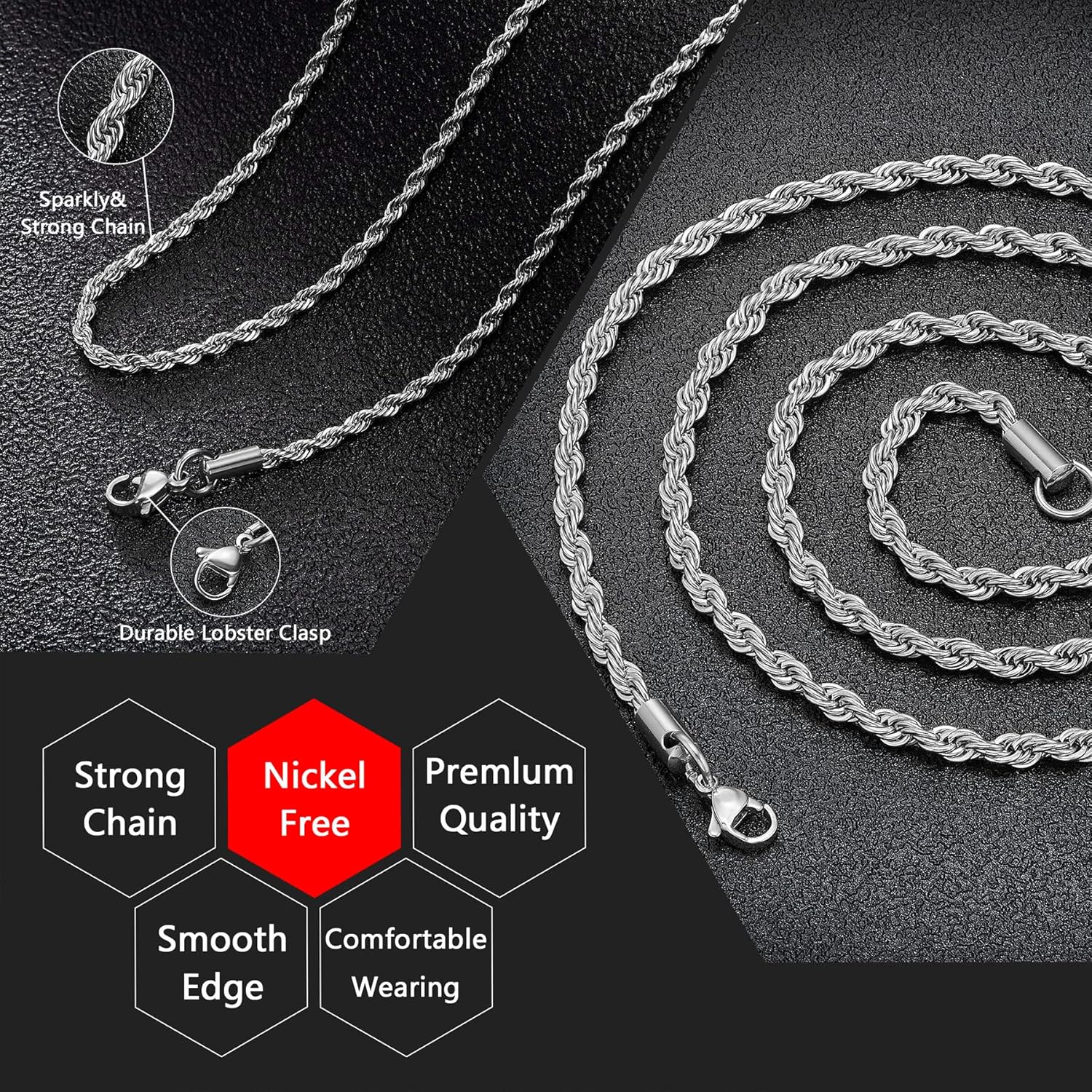 HolyFast Twist Chain Necklace - Stainless Steel Rope Jewelry for Men & Women - Image 4