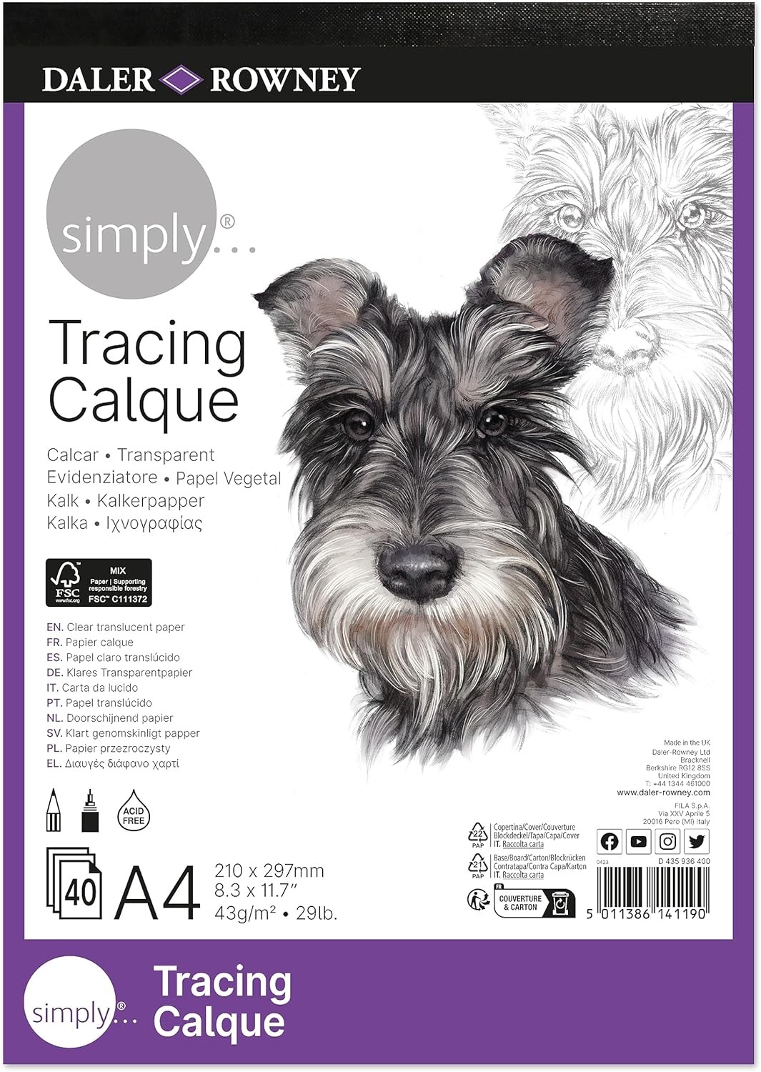 Daler-Rowney Simply Smooth Surface 43gsm A4 Tracing Paper Pad, Glued 1 Side, 40 Sheets, Ideal for Entry-Level Artists & Hobbyists