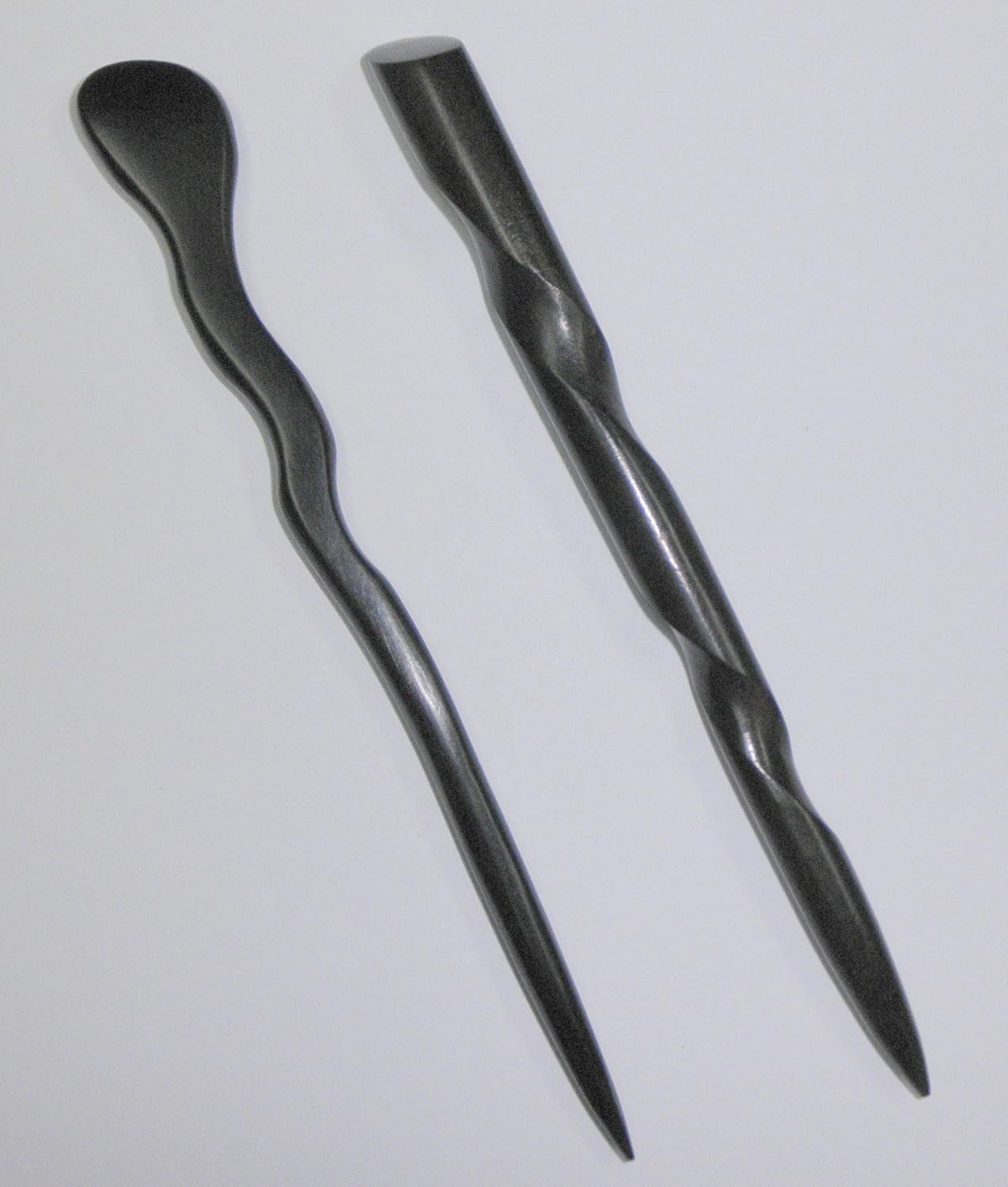 JWL (1) Ebony Spiral & (1) Ebony Conical 6 Inch Hair Stick Pick Pic Pin Fork - Hawaiian Style