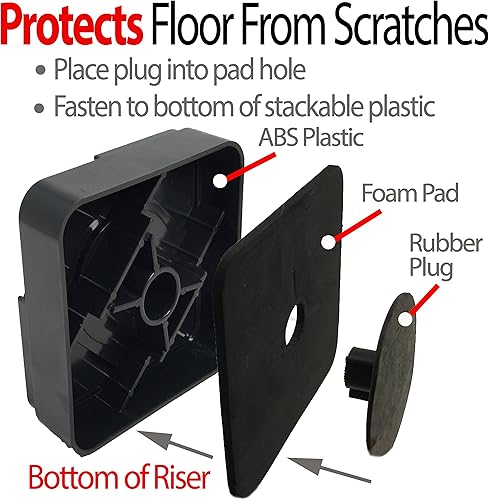 Miniatura 7 de iPrimio Elevadores de cama apilables, se adaptan a ruedas giratorias, cuadrados, resistentes, paquete de 8 unidades, bloques de elevación de cama,