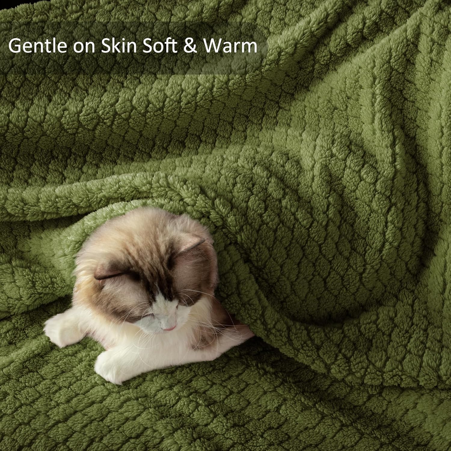 Exclusivo Mezcla Fleece Throw Blanket for Couch and Bed,Extra Soft Warm Decorative Fuzzy Throws for Women,Lightweight Cozy Blankets Size 50x60 Inches, Olive Green - Image 5