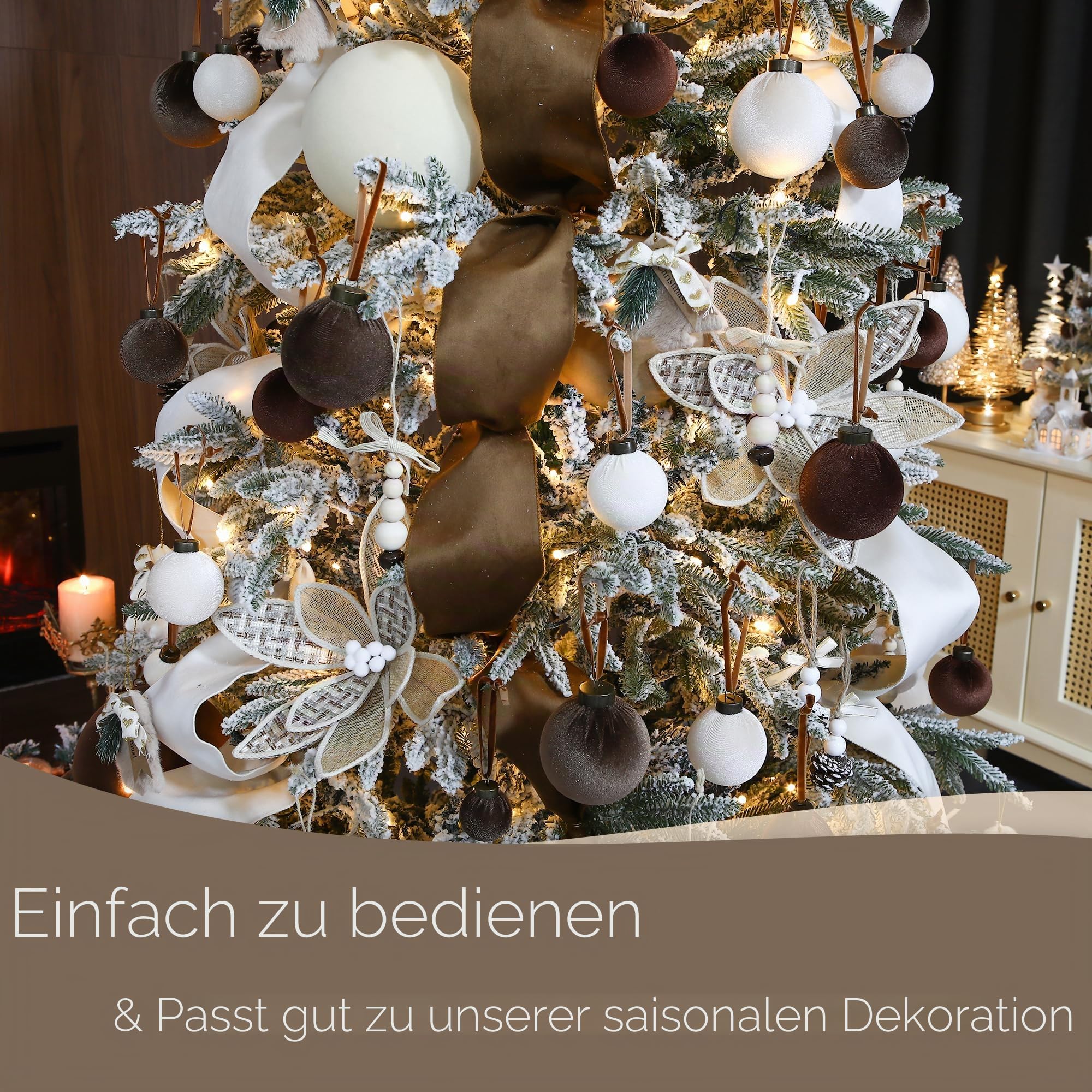 Sea Team 32er-Set beflockte Samt Weihnachtskugeln Verschiedene Größen Creme