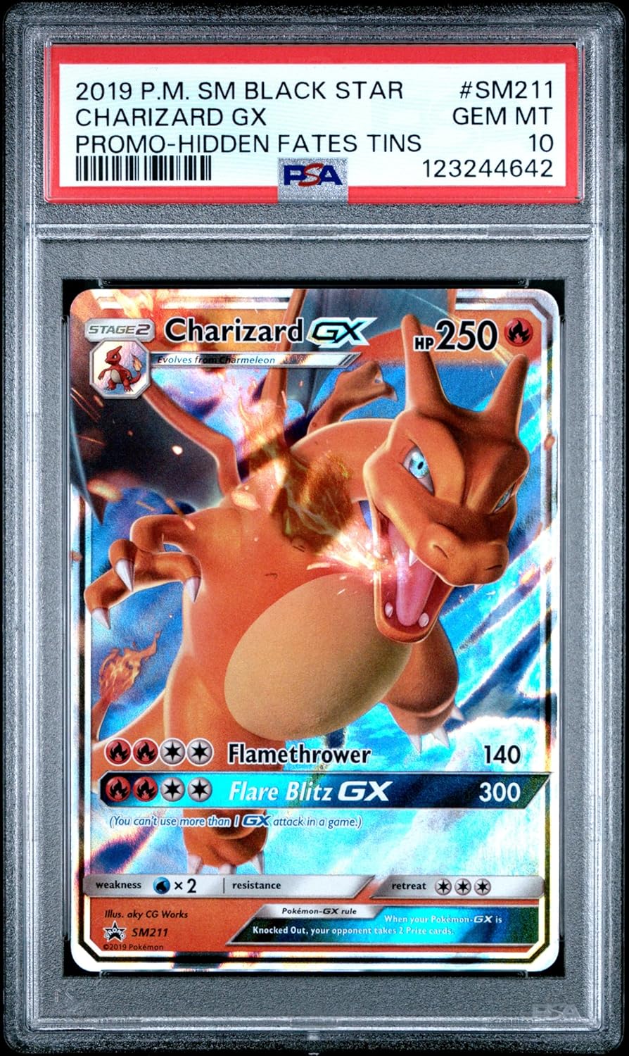 Graded 2019 PKM Sun and Moon SM Charizard GX #SM211 Black Star Promo Hidden Fates Tins Trading Card Game PSA 10 Gem Mint