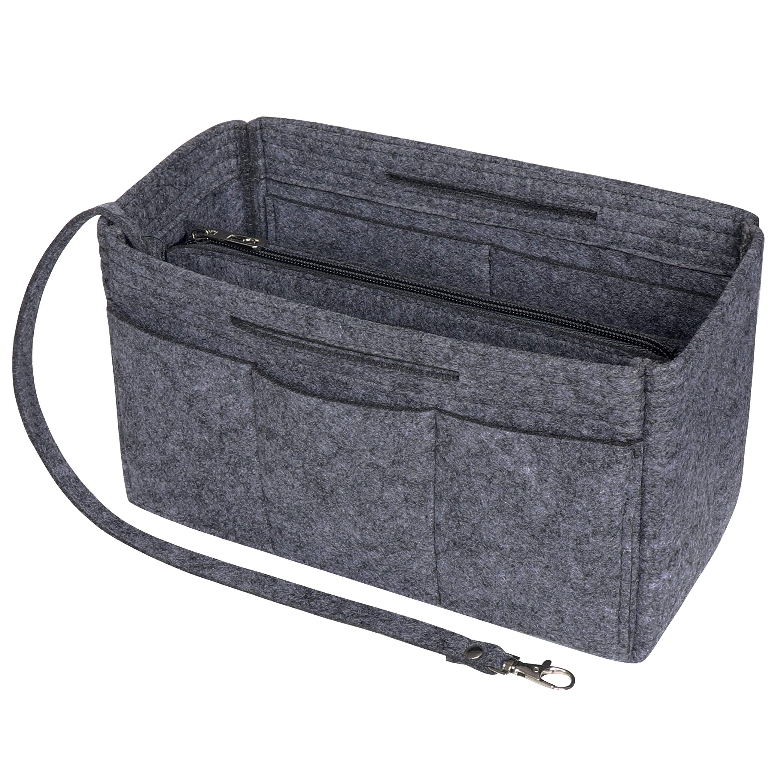 Soyizom Felt Handbag Purse Organiser 2in1 Bag Insert with Tote Liner (Dark Grey, Large)