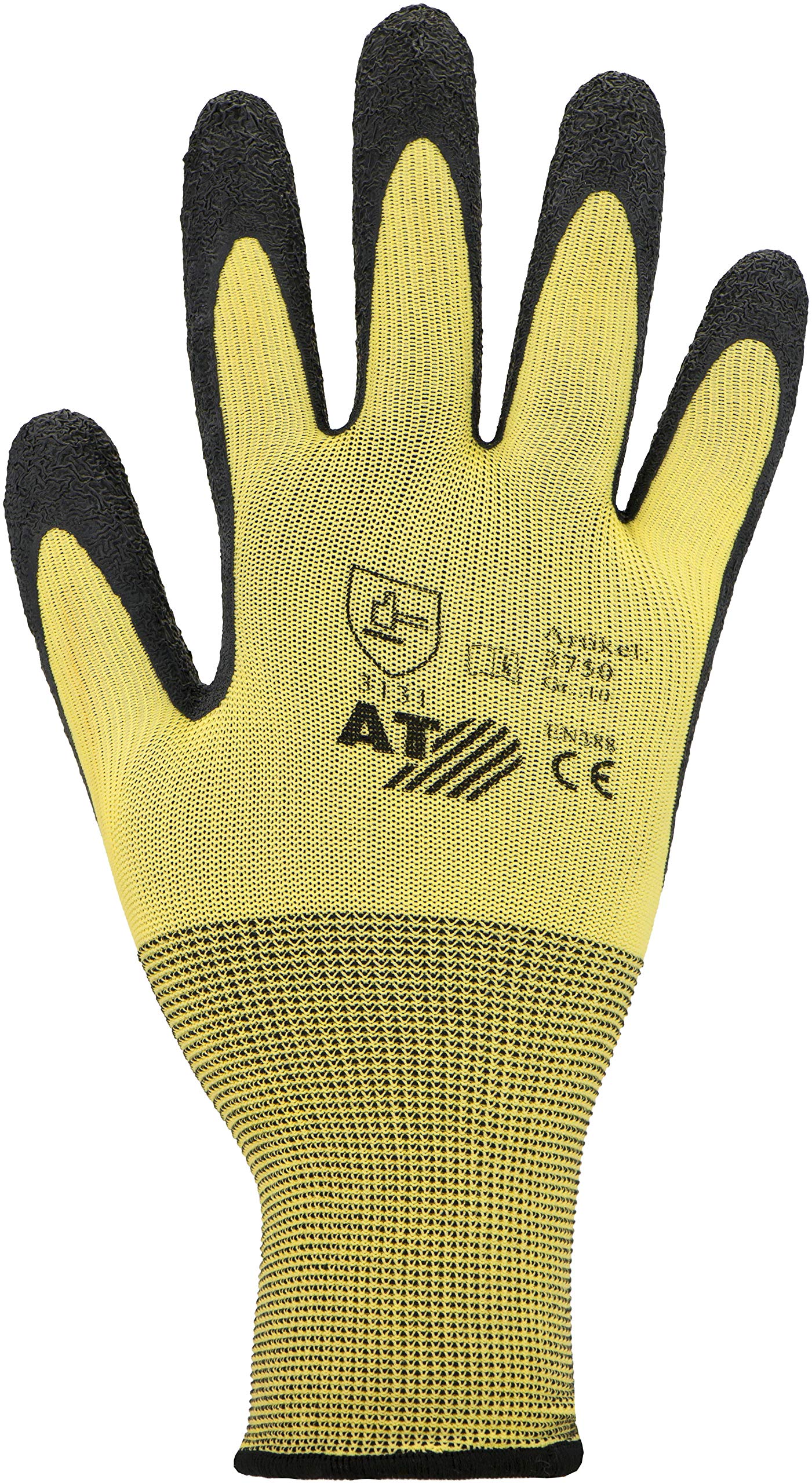 Asatex 3750 10 Gants finement tricotés avec revêtement en latex, Jaune/Noir, Taille 10
