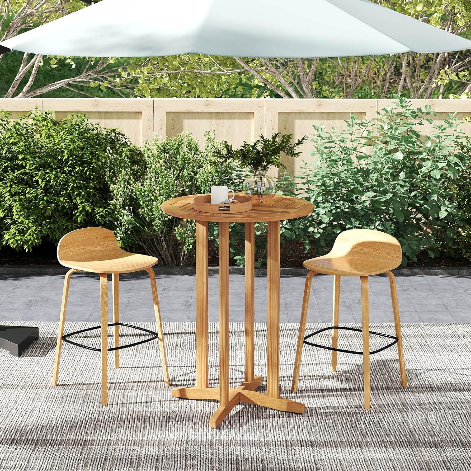 HAPPYGRILL Acacia Wood Outdoor Bar Table, Bar Height Patio Bistro Table for Porch, Garden, Balcony and Poolside