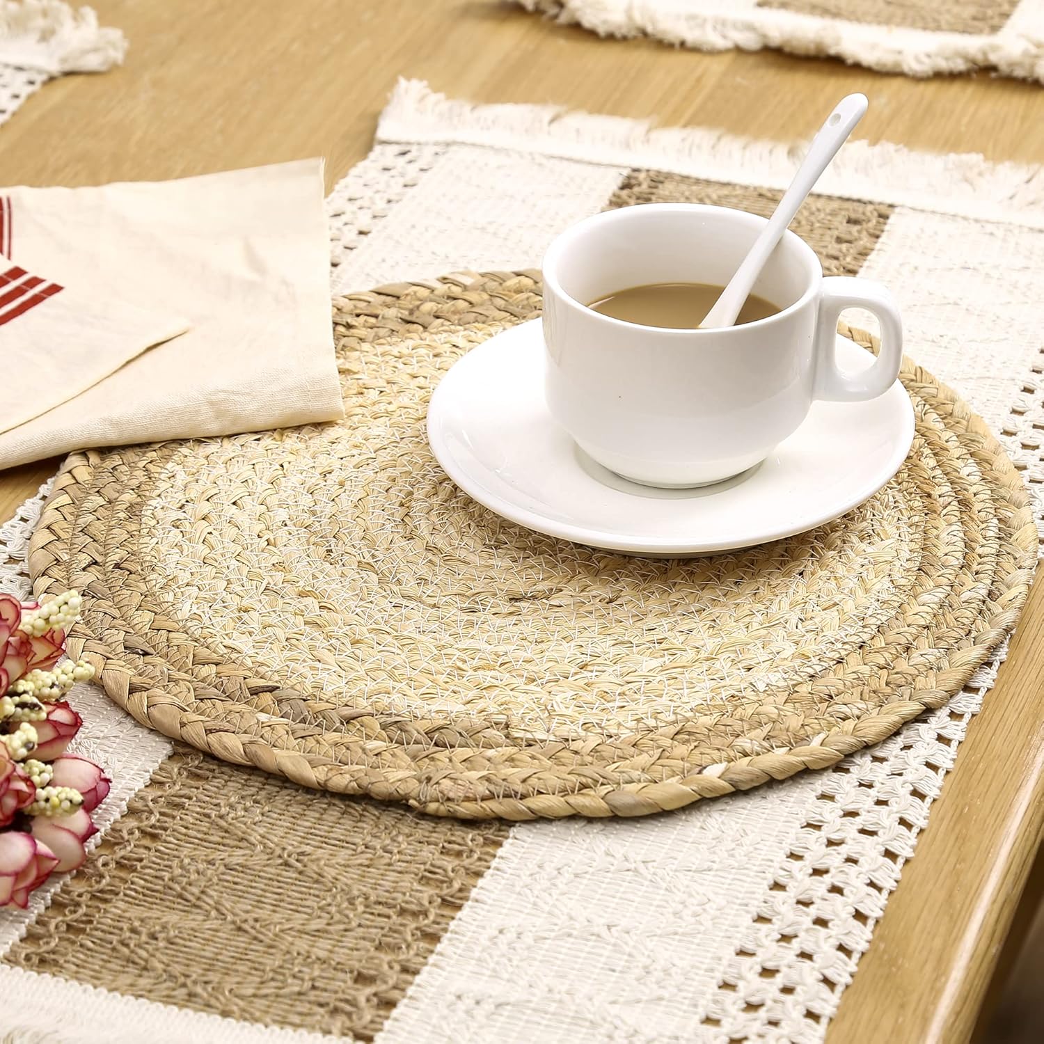 Zology Handmade Boho Placemats Set of 4 Natural Cotton