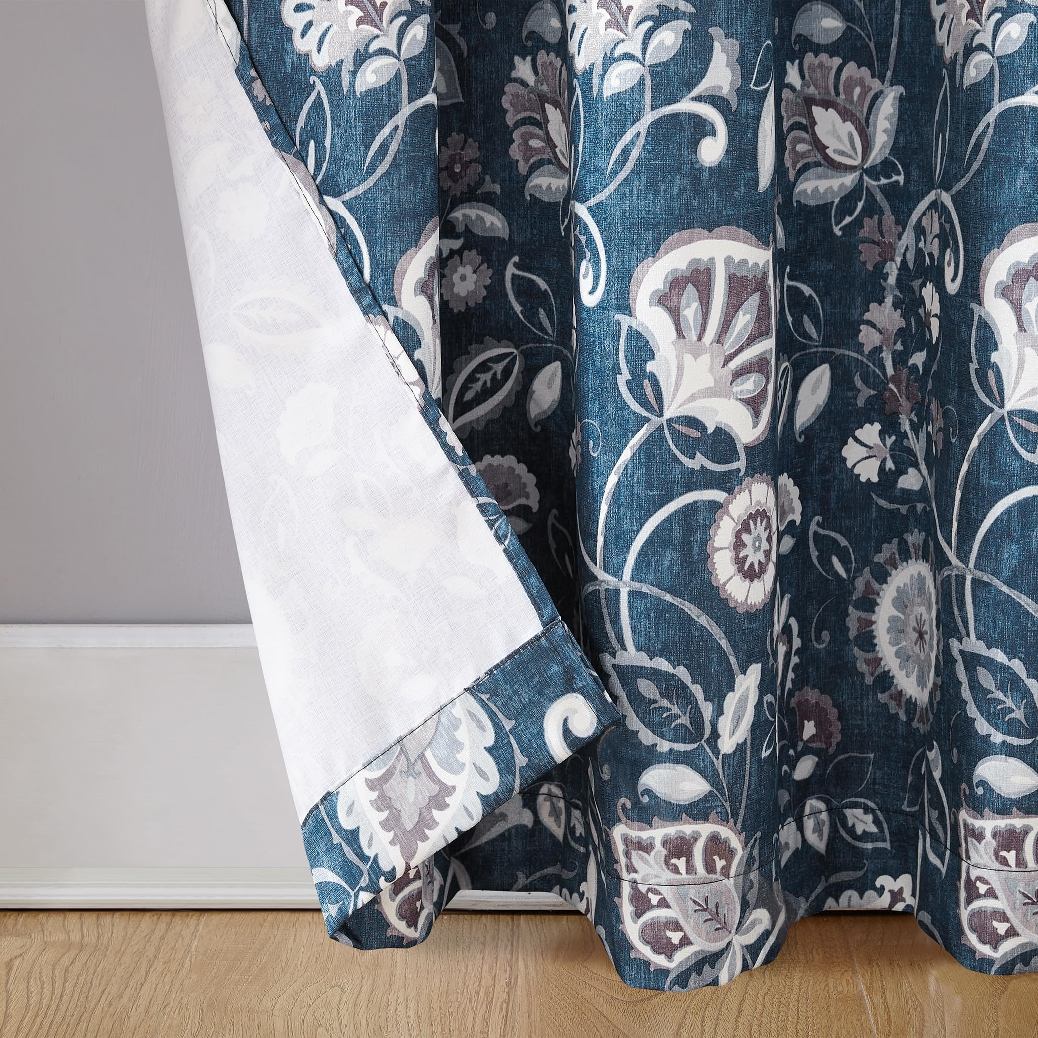 Sun Zero Jorah Botanical Print Thermal Insulated Energy Efficient Grommet Curtain Panel, 40" x 84", Blue, Blue Leaf - Image 3