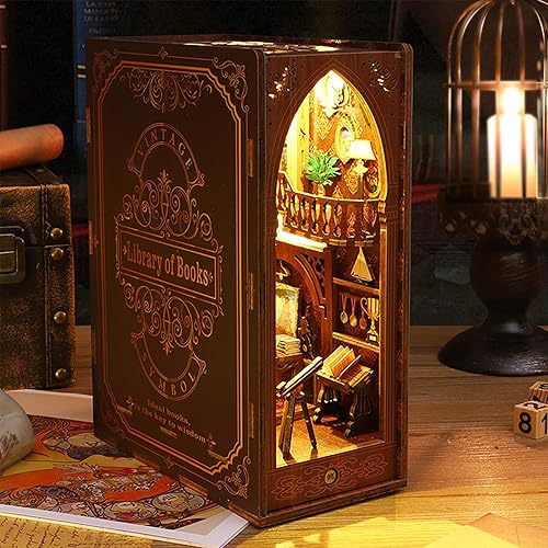 Miniatura 8 de ISSEVE DIY Book Nook Kit, 3D Wooden Puzzle DIY Miniature House Kit for Book Nook Shelf Insert Decoration, Magic Book House Stand Bookshelf Dollhouse