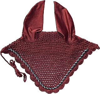Elegant Horse Ear Bonnet, Fly Veil & Fly Mask – Superior Fly Protection with Style and Comfort for Every Ride (Maroon/Burgundy, Horse/Full)