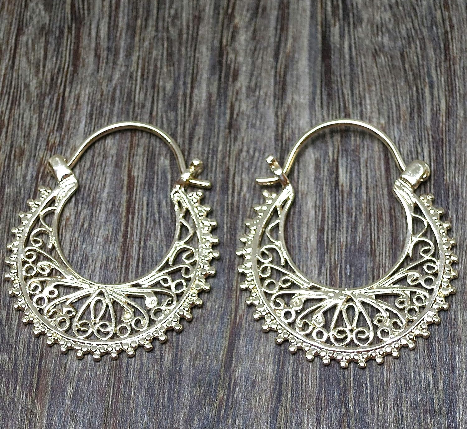 Filigree hoop Earrings, 14k Gold plating hoop Earrings, Dainty Earrings, Lace hoop earrings, Gypsy earrings, Boho gold hoops - Image 5