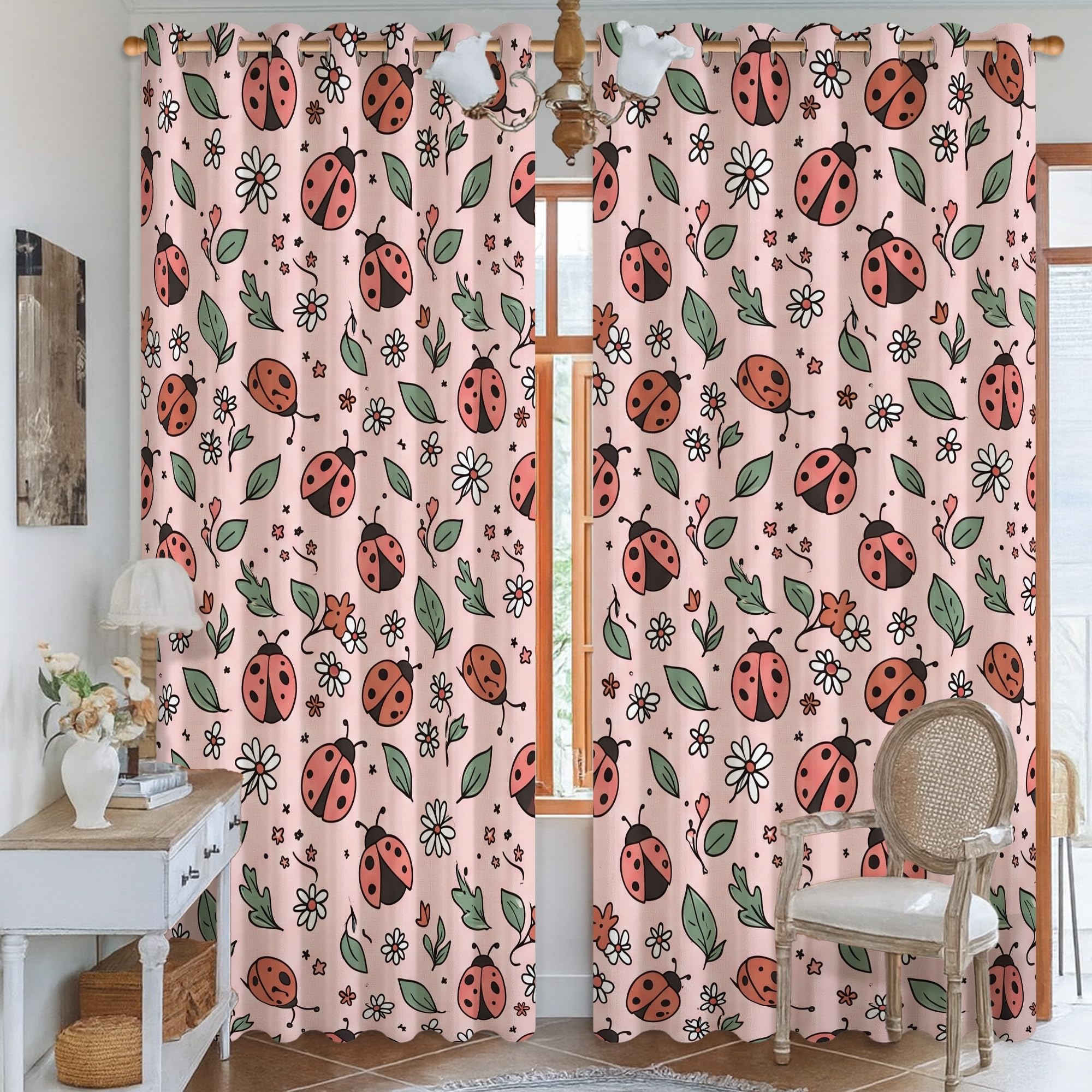 Rideaux occultants fleurs ludiques et feuilles imprimées de 132x213cm