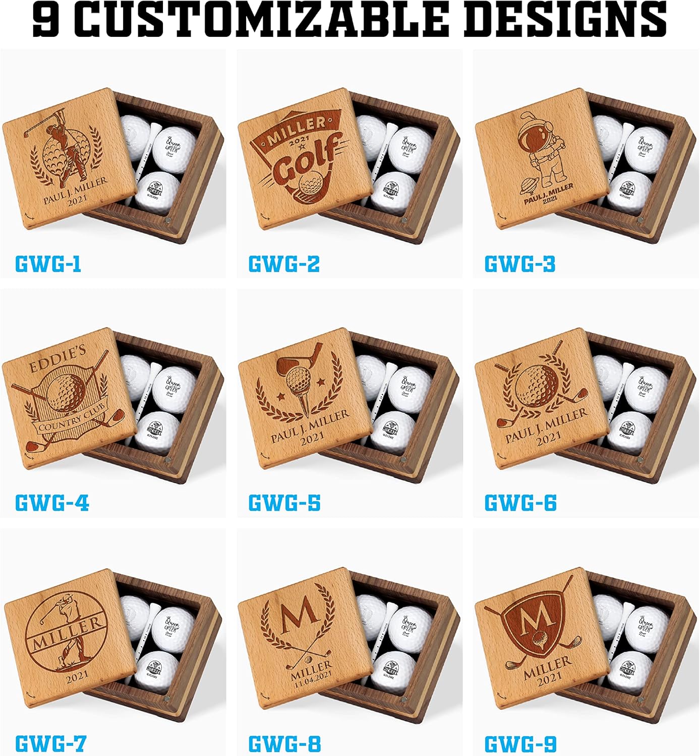 Personalized Golf Gift for Men Women - Custom Golf Set with Nice Balls and Luxury Wooden Box - Unique Gift Ideas for Golfer, Golf Lover, Golf Coach, Boss, Him, Her on Anniversary, Birthday, Retirement