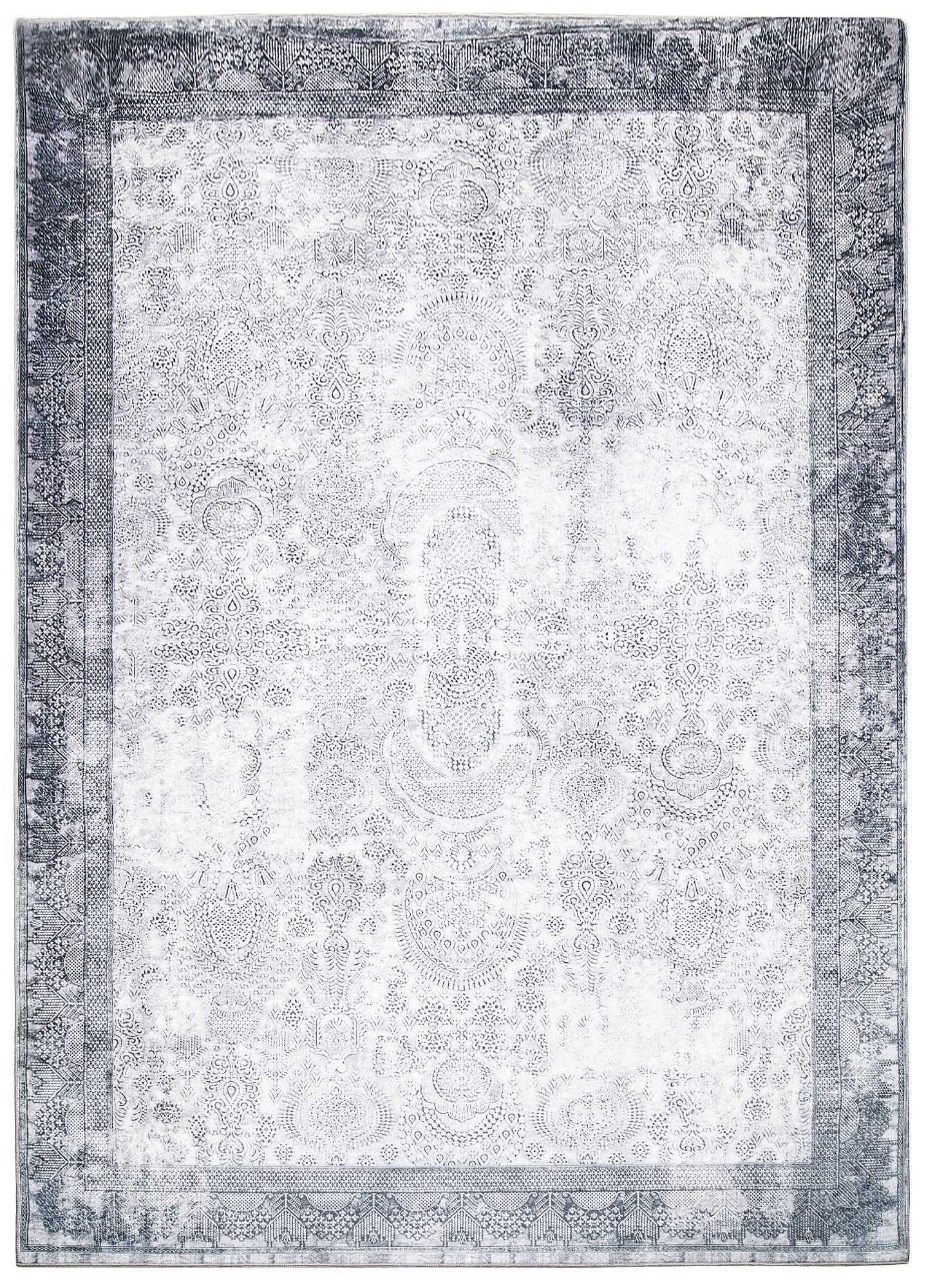 TAPISO Victoria Tappeto Antiscivolo Lavabile Pelo Corto per Soggiorno Camera da Letto Salotto Sala Design Moderno Orientale Astratto Ornamenti Grigio Sfumato 120 x 170 cm
