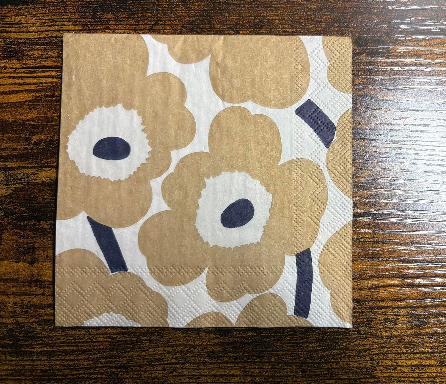 IHR Ideal Home Range Cocktail Napkins Marimekko Disposable 3-Ply Paper Party Napkin Pack, 5" x 5", Unikko Cream Linen, 20-Count