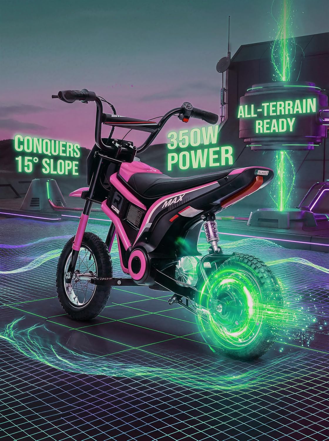 Garvee Kids Ride On Electric Dirt Bike,Kids All Terrain Electric Motorcycle,24V 350W Ride On Toy for Toddlers, Up to 14.5 MPH,Load 135 Lbs,Shock Absorption