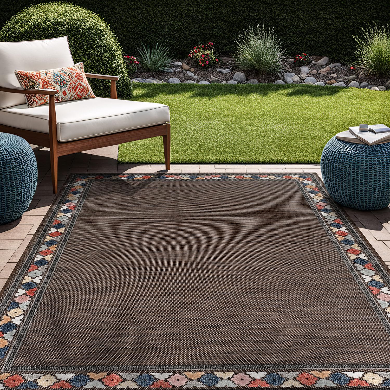 Beverly Rug Outdoor Rug 10x14 Modern Bordered Large Area Rugs for Indoor and Outdoor Patio Easy to Clean Non Shedding Living Room Porch Garden