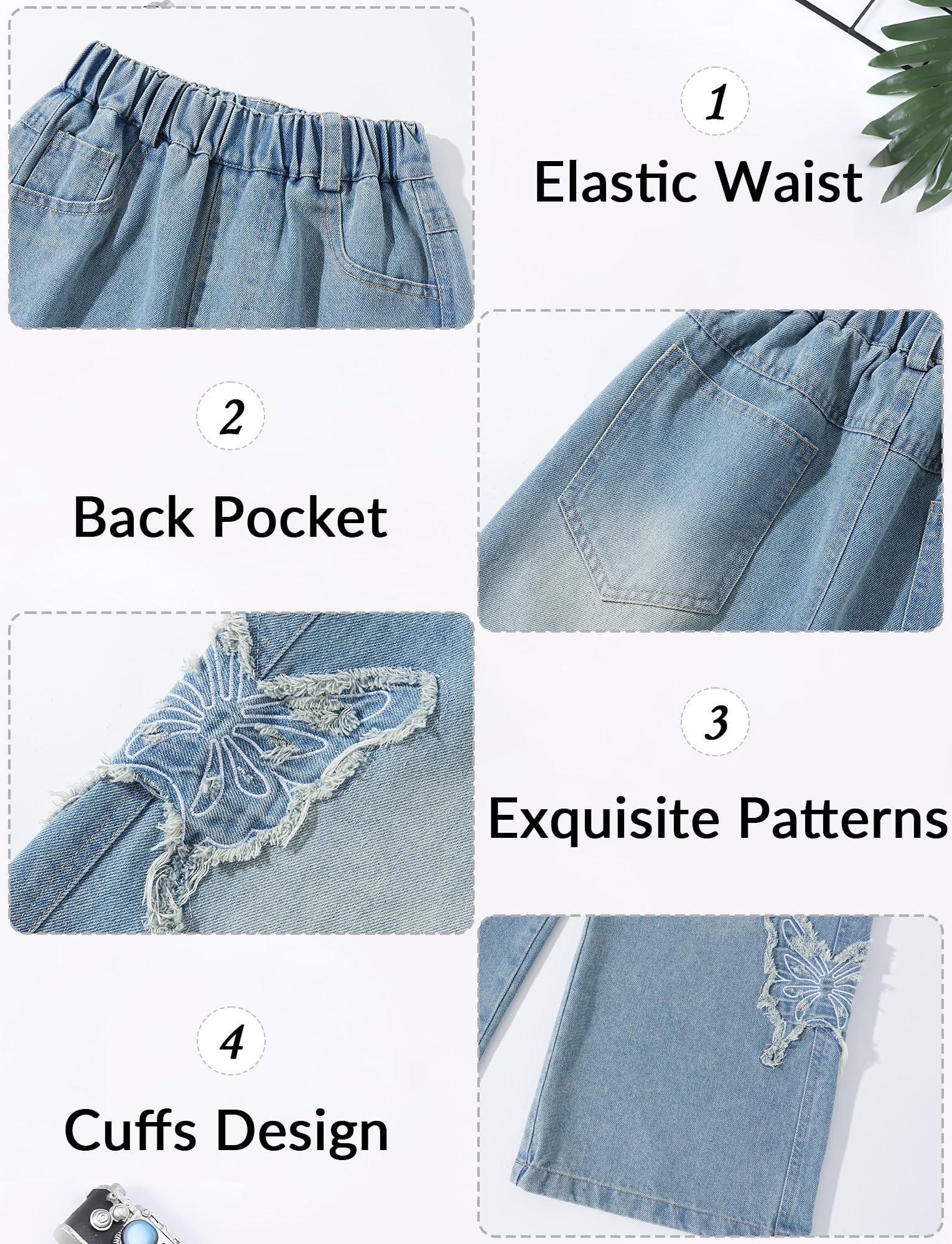 Happy Cherry - Pantalones Vaqueros Holgados para Niña Pantalón de Mezclilla Ancho Algodón Jeans Estilo Callejero Vintage Infantil Chica Cintura Elástica para Primavera Verano Otoño Invierno - 110-164
