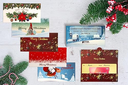 Miniatura 6 de Better Office Products Tarjetas de Navidad con sobres, paquete de 20, 5 diseños, tarjetas de Navidad con bolsillos, 6.25 x 3.25 pulgadas, 20 unidades