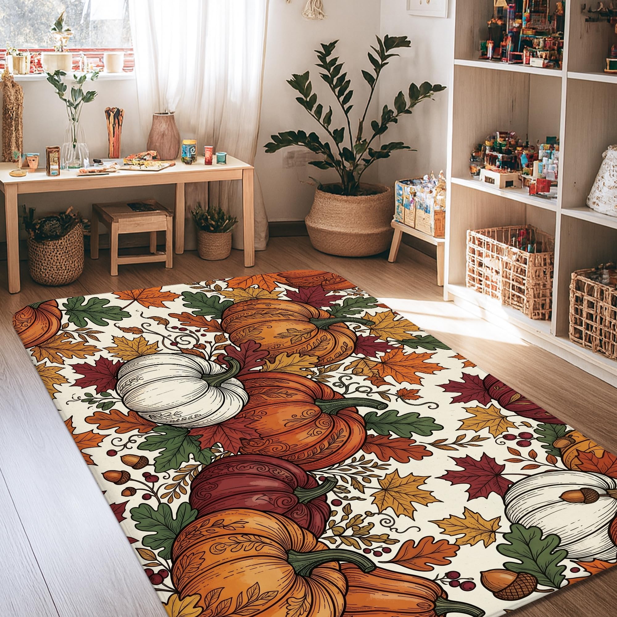Alfombra de otoño con calabazas para dar un toque cálido a tu sala