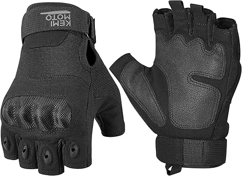 KEMIMOTO Guantes tácticos sin dedos para hombres, guantes de motocicleta para deportes de trabajo al aire libre, guantes de ciclismo sin dedos para