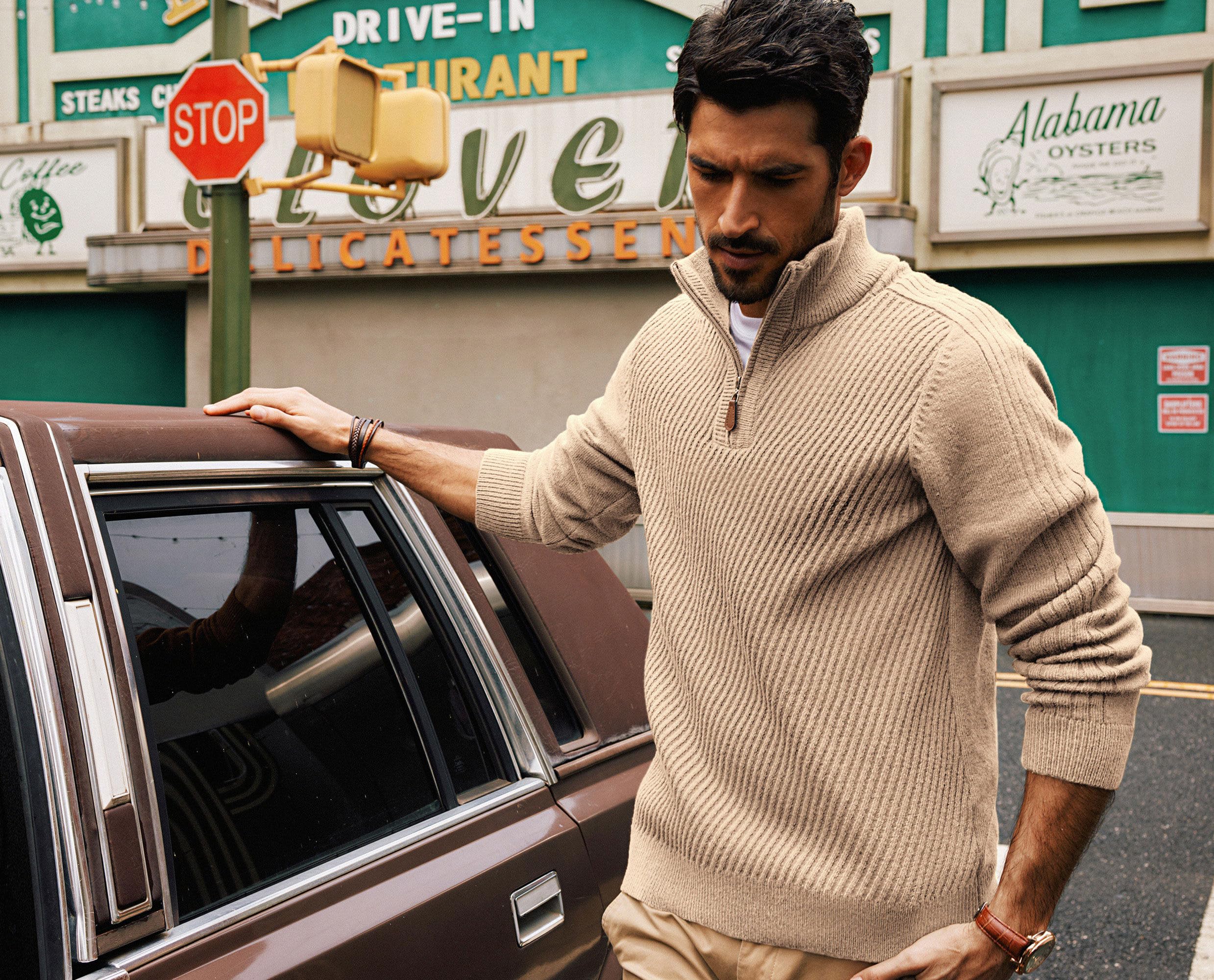 PJ PAUL JONES Mens Turtleneck Jumpers 1/4 Zip Troyer Long-Sleeved Knitted Sweater Winter Pullover