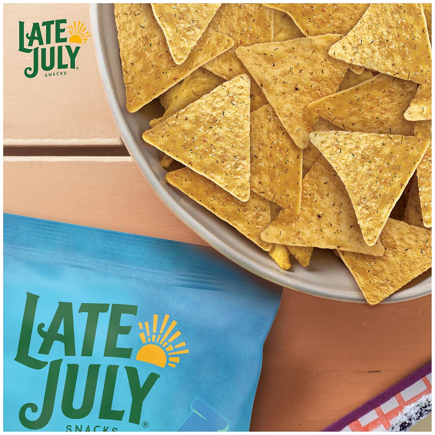 Late July Snacks, Garden Ranch Tortilla Chips, 7.8-oz. Bag (Pack of 12)