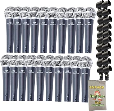 Fat Toad Cardioid Dynamic XLR Microphones Live ResponsePRO Edition 20 Pack Handheld Unidirectional Mics with Clips for Vocal Studio, DJ Stage & Karaoke Use