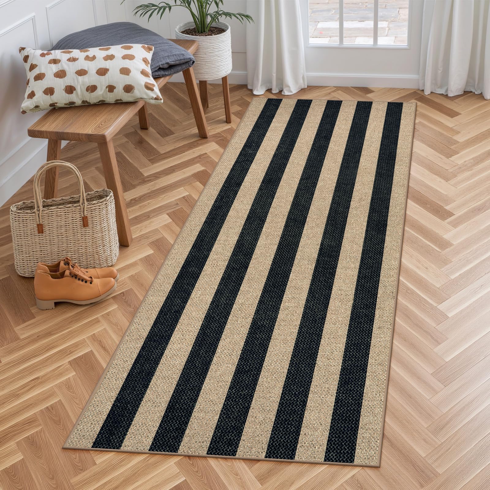 Lahome Striped Outdoor Runner Rug, 2x6 Washable Kitchen Rugs Non Slip Carpet Runners for Hallway 6ft, Farmhouse Non Shedding Lightweight Floor Carpet
