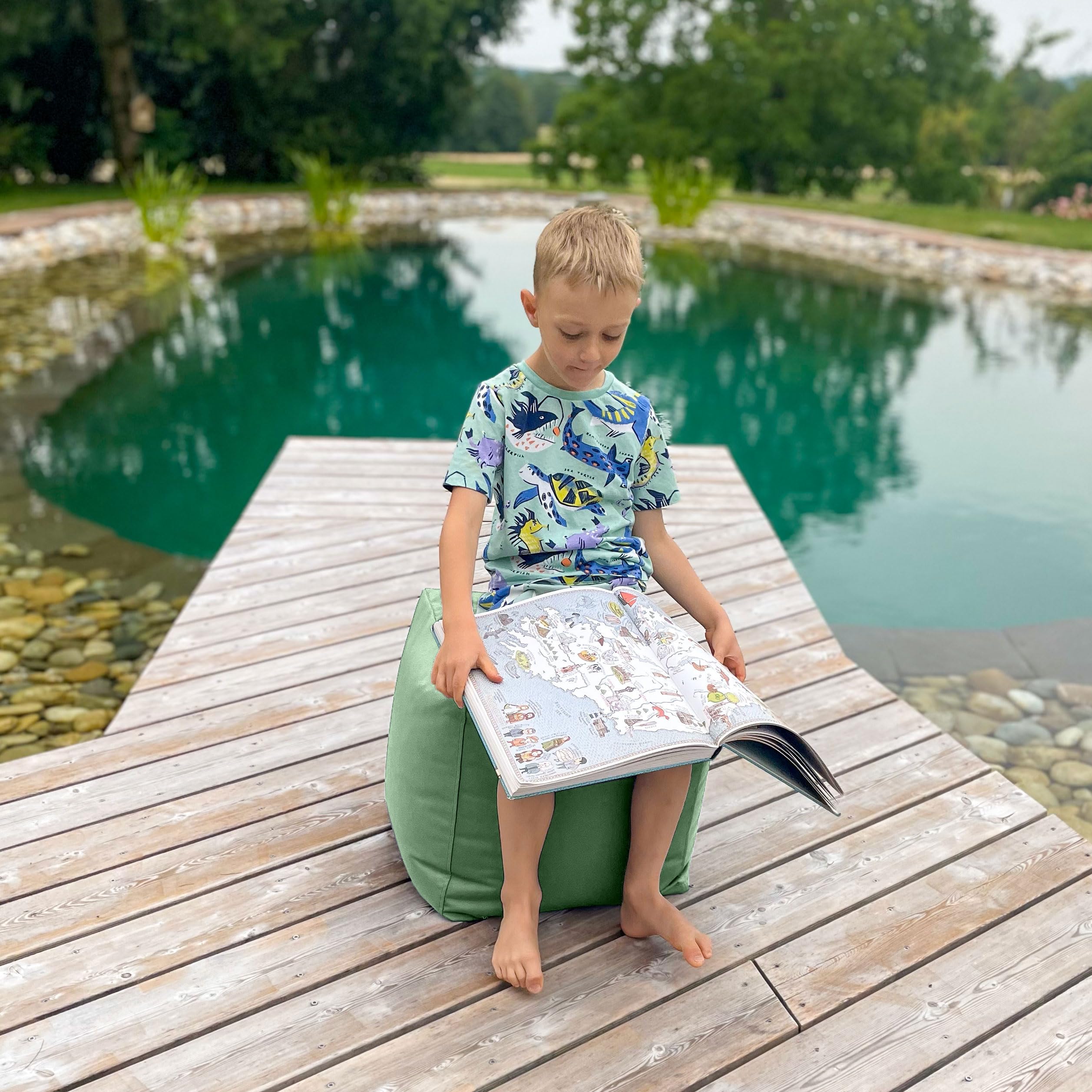 Bruni Cubo Verde menta - 40 x 40 x 40 cm, sgabello a sacco, pouf cubo, pouf quadrato, pouf imbottito con imbottitura in perle EPS, per interno ed esterno, con fodera lavabile, per bambini e adulti