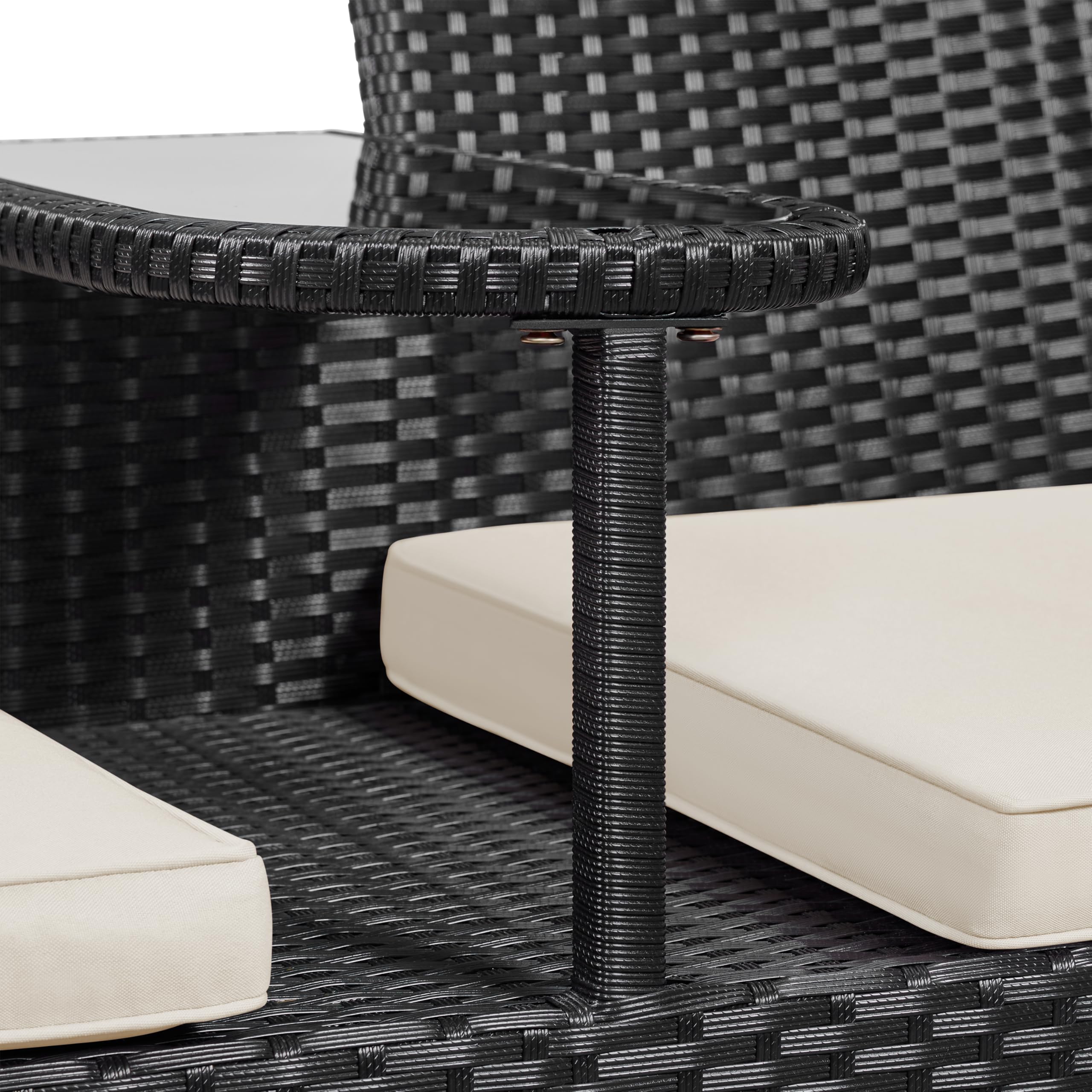 Yaheetech 2-Sitzer Polyrattan Gartenbank mit Tisch Stabile Rattan Sitzbank | Wetterfest Balkonbank 350 kg Belastbarkeit, für Garten Balkon Terrasse, Schwarz-Beige,131×65,5×85 cm