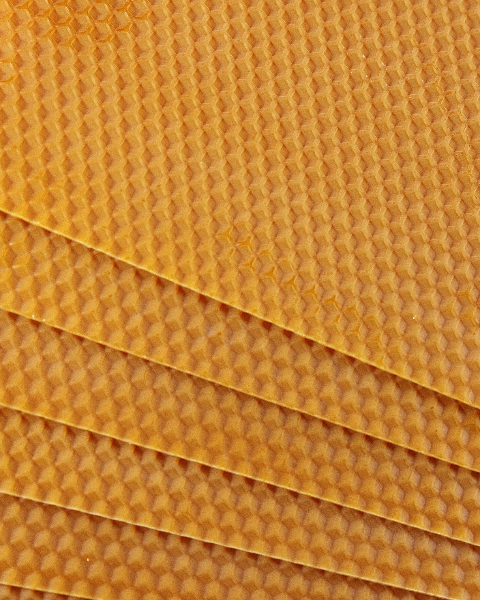 Feuilles de Cire gaufrée en Cire d'abeille Pure pour Cadres de Corps DB - Format 40x25 cm - Feuilles travaillées à Froid pour l'apiculture - à Fixer sur Cadres avec Fil - Vente au kil