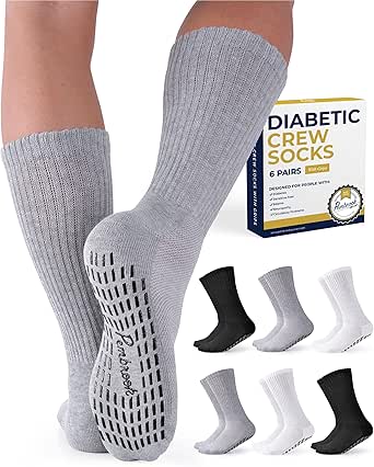 Lot De 12 Paires Chaussettes Diabétiques Homme - Coupe Large, Antidérapantes, Blanc/noir/gris
