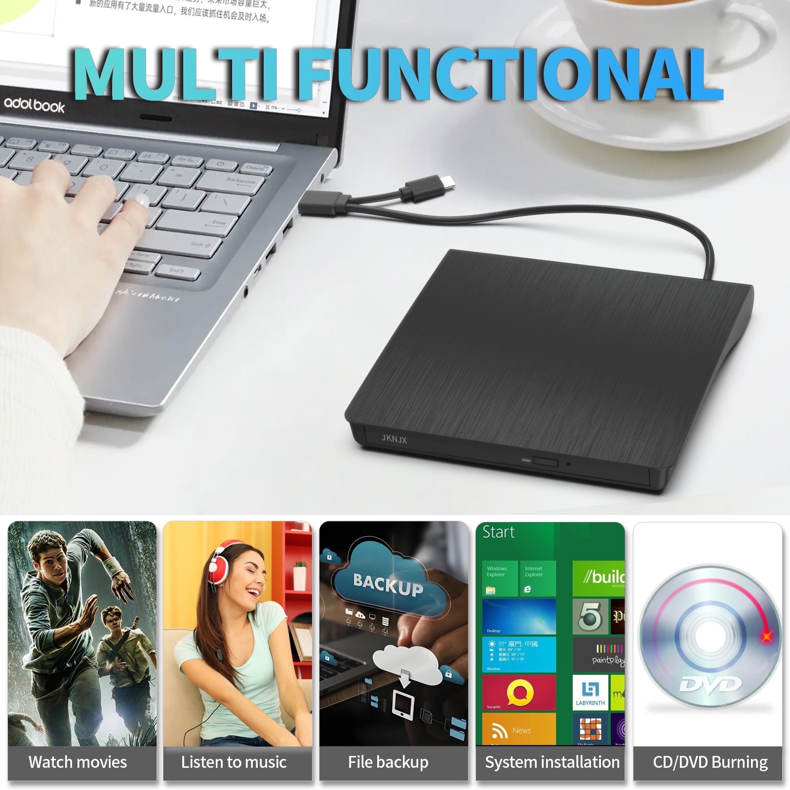 Amazon.com: JKNJX External CD DVD Drive,2 in1 USB 3.0 and Type-C