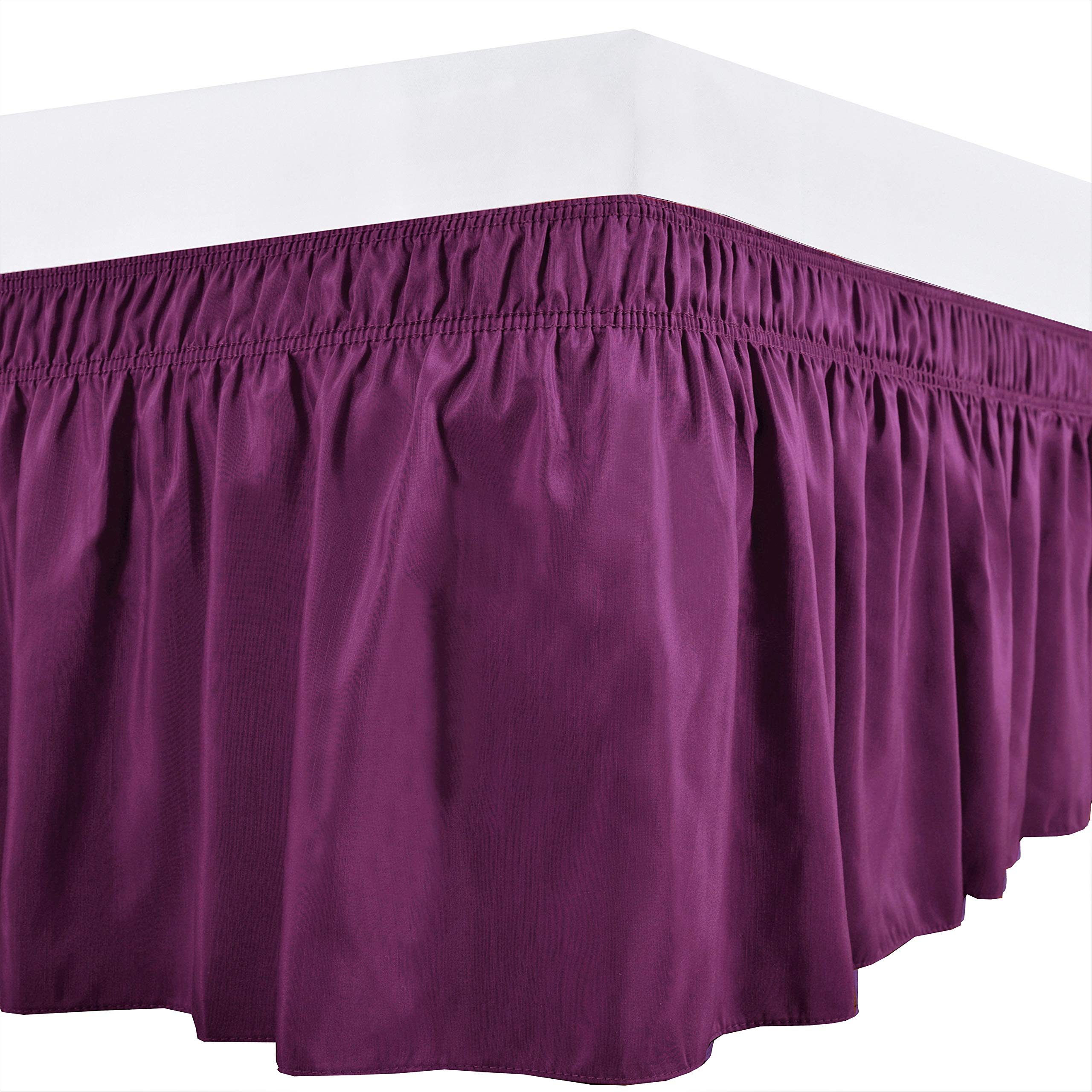 Bed Skirt - Wrap Around Bed Skirts Elastic Dust Ruffles, Easy Fit Wrinkle and Fade Resistant Silky Luxrious Fabric Solid Color, Easy On/Easy Off 12 Inch Tailored Drop, Purple, Olympic Queen