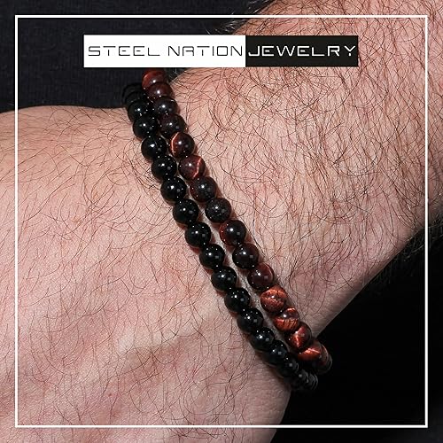 Miniatura 2 de Pulsera de bolo de nailon ajustable con cuentas de acero inoxidable para hombre