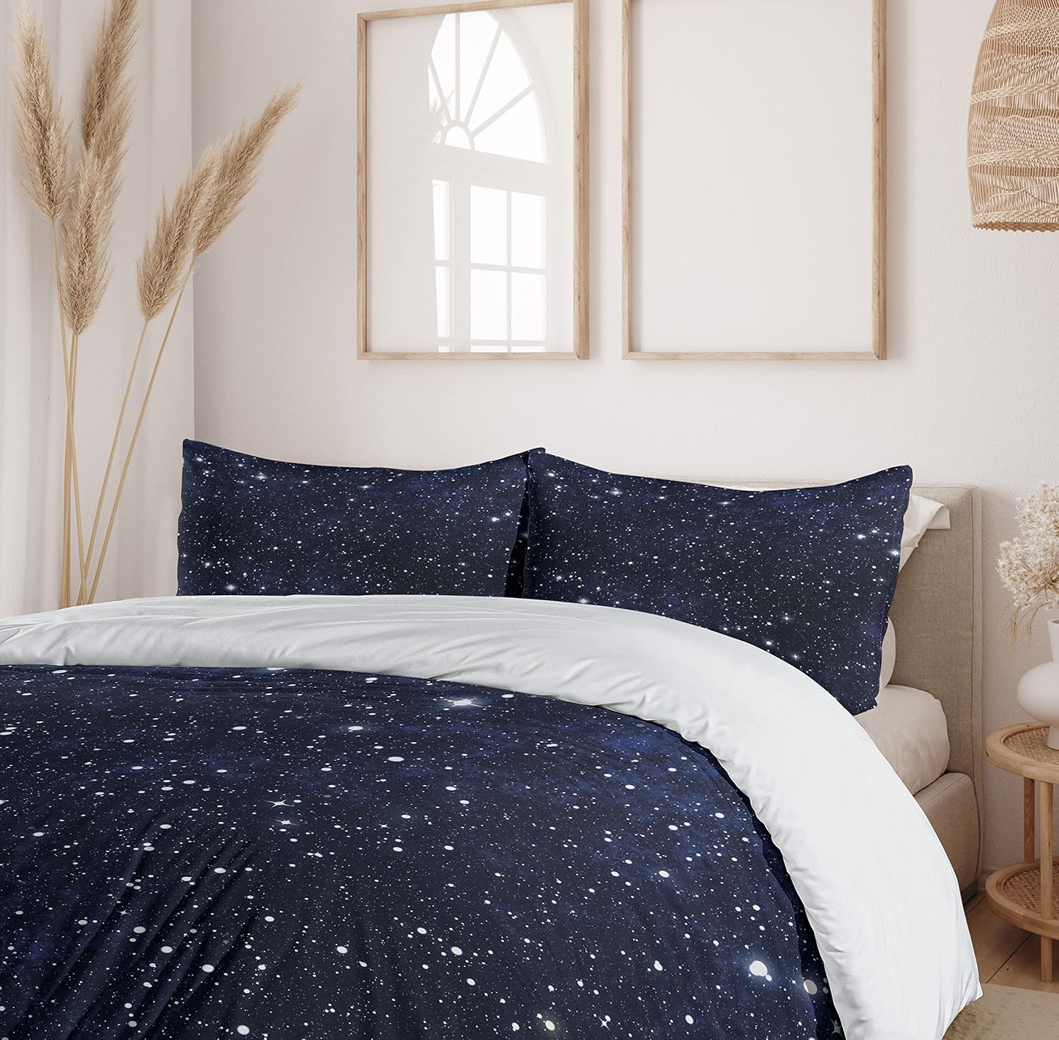 Ambesonne Night Duvet Cover Set, Composition Dots Sky Theme Abstract Style Arrangement Cosmos Concept Print, Decorative 2 Piece Bedding Set with 1 Pillow Sham, Twin Size, Dark Blue White Twin Dark Blue White