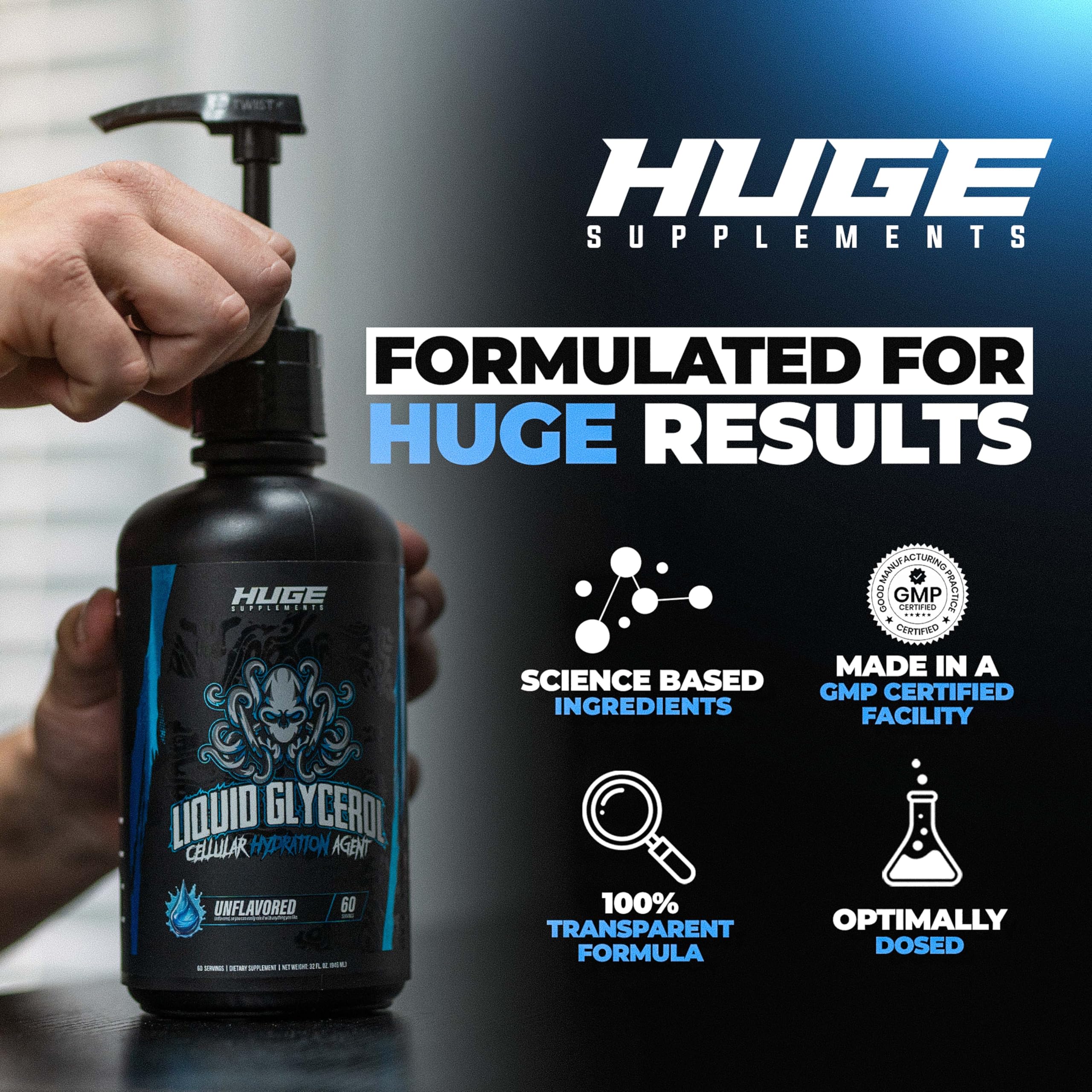Huge Supplements Liquid Glycerol Supplement, Enhances Muscle Pumps, Increases Muscle Fullness, Boosts Endurance, Cellular Hydration Agent, Clean & Convenient Pump Top, Unflavored (60 Servings) — Amazon image 6