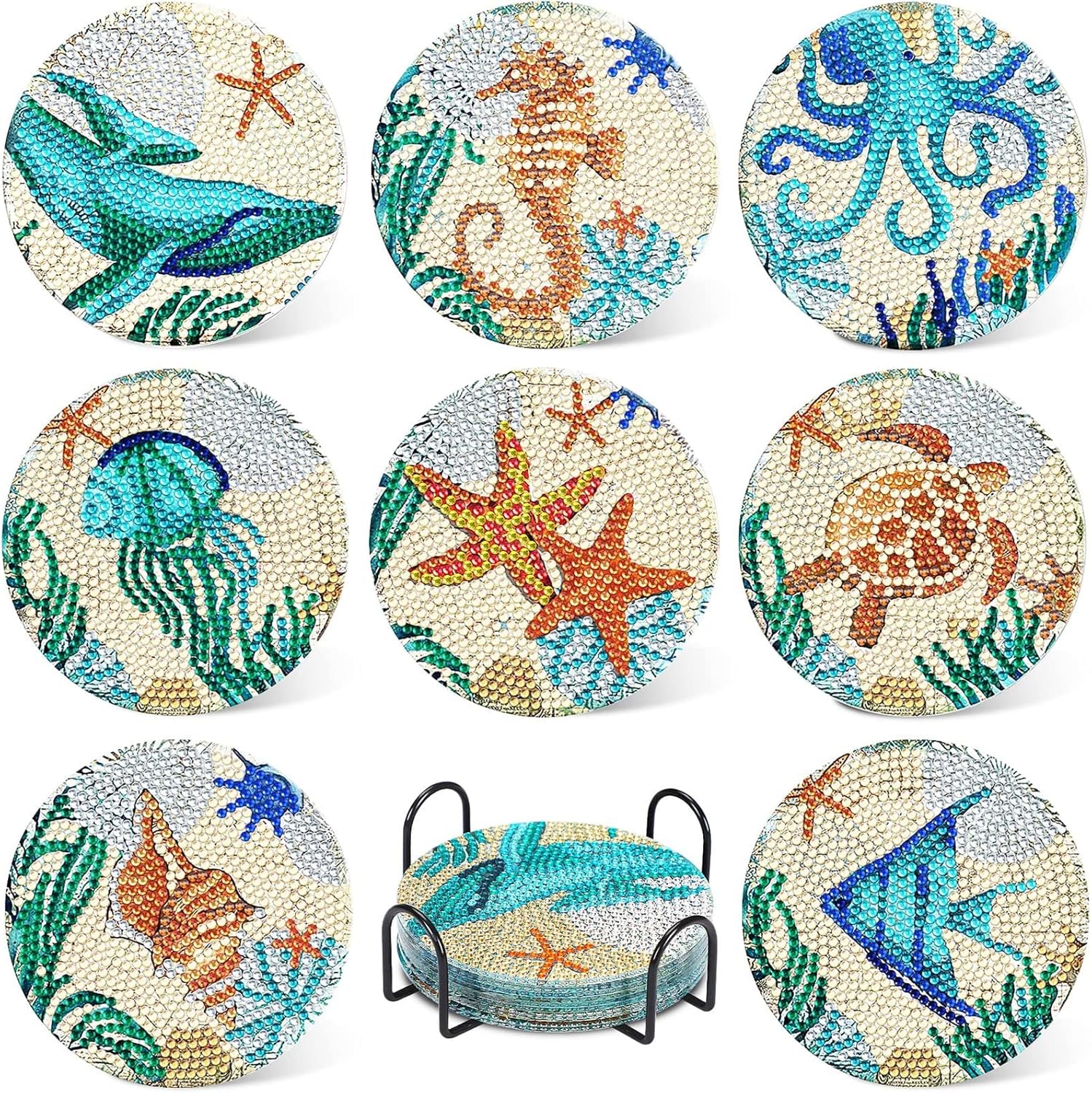 8 Pcs Diamond Painting Coasters With Holder For Drinks Non Slip 8 Pcs Diamond Painting Coasters With Holder For Drinks Non Slip