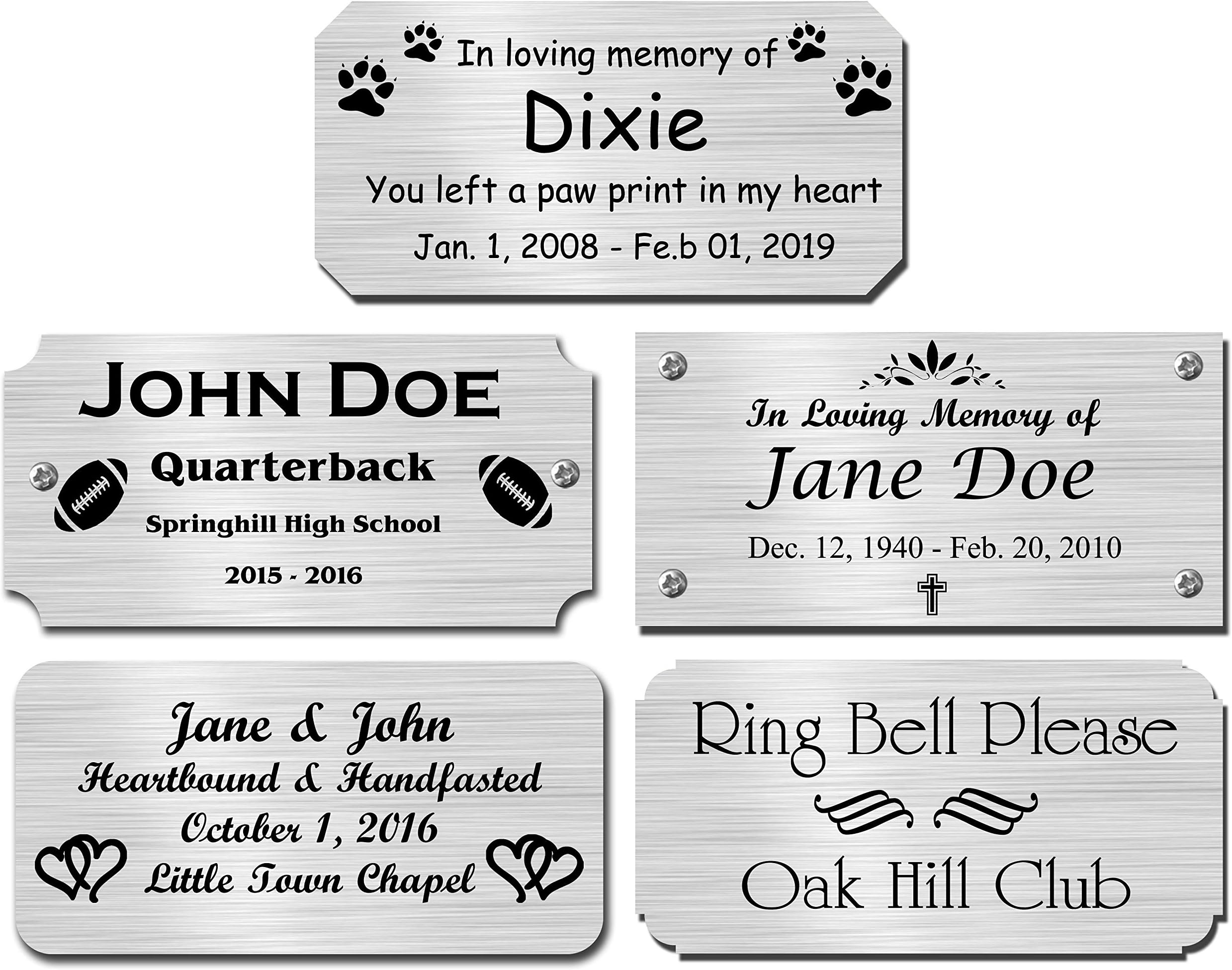 2" H x 5" W, Custom Engraved Solid Brass Copper Name Plates, Satin or Polished Finish, Personalized, Made to Order, Nameplate Memorial, Made in USA (Satin Silver, 2" H x 5" W)